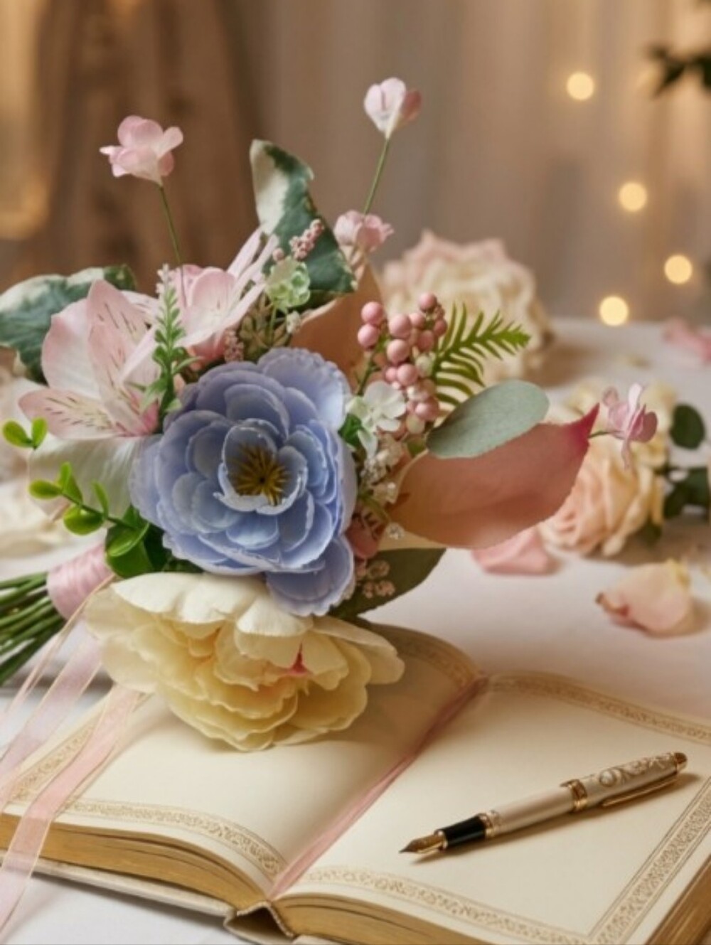 #3 Floral Bridal Bouquet with Purple and White Roses Comes With One To Throw To - Picture 3 of 7